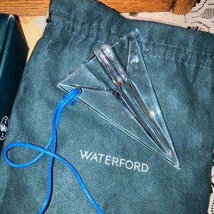 Waterford Crystal Origami Plane With Blue Cord Ornament